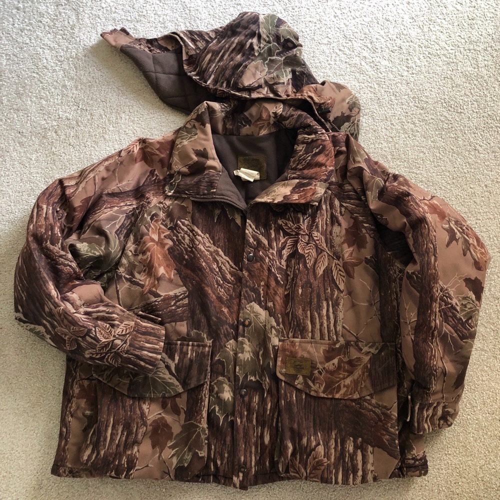 Vintage Men's Camouflage zip off Hooded Hunting Jacket - Brown/Green Camo